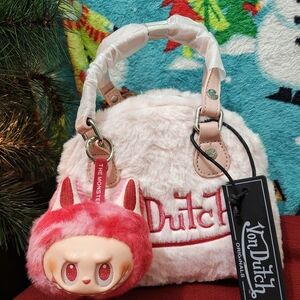 Von Dutch Pink Furry Bag with Labubu Keychain Included